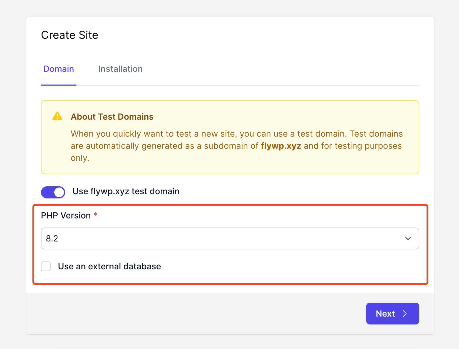 Setting up the PHP version