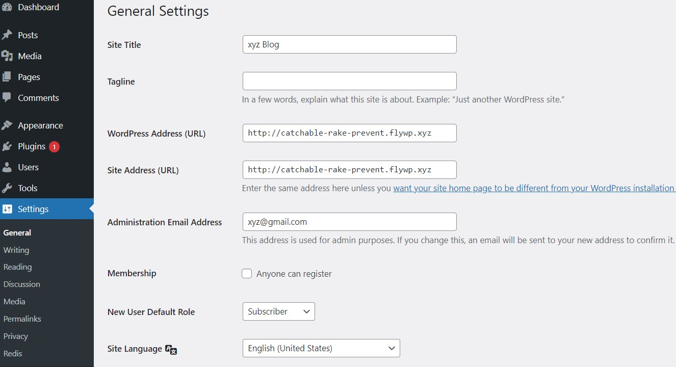 General settings of WordPress